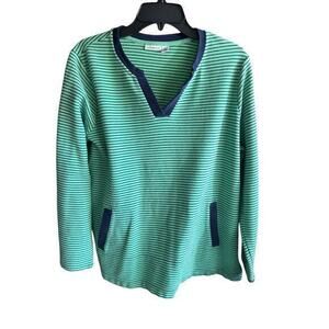 Preppy Green and Blue ribbed striped kangaroo pouch Beachy Boho plus 1X